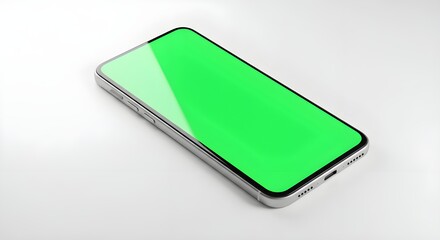 Smartphone with Green Screen Mockup on White Background
