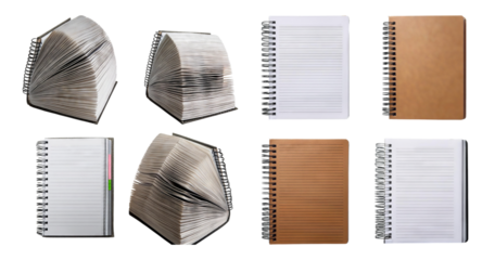Assorted Notebooks Displayed in Various Styles and Colors, Bundle Set Collection, Isolated on Transparent Background