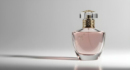 Elegant Perfume Bottle with Pink Fragrance on White Background