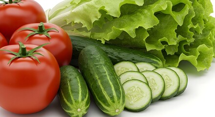 Fresh Tomatoes, Cucumbers, and Lettuce for Healthy Salad