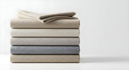 Stacked Soft Towels in Neutral Colors for Bathroom or Spa