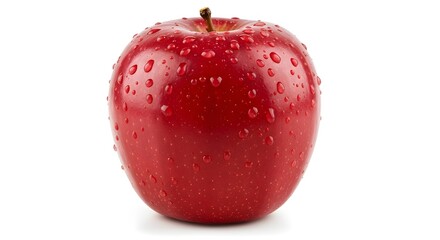 Fresh Red Apple with Water Drops on White Background