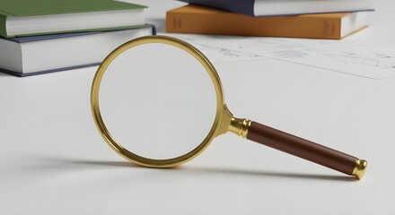 Magnifying Glass with Wooden Handle and Books on Table