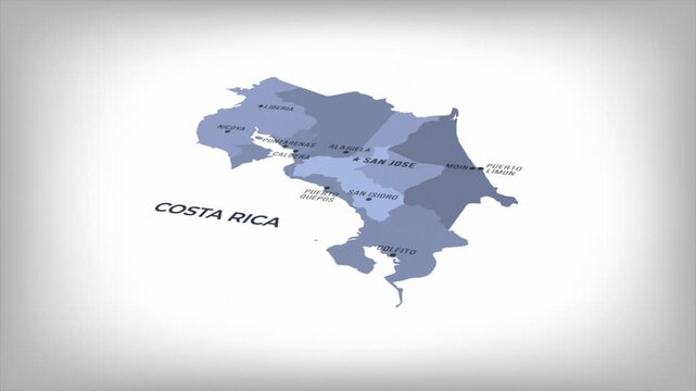 Animated Map of COSTA RICA with states Borders and Major Cities Positions