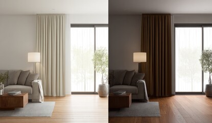 Fototapeta premium Interior design comparison, light & dark