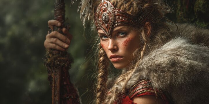 Norse Goddess Freyja Banner with Copy Space, Viking Mythology Representation