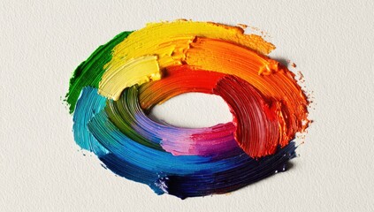 Abstract oval of impasto paint, rainbow hues
