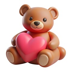 Adorable cartoon teddy bear holding a large pink heart with a sweet expression