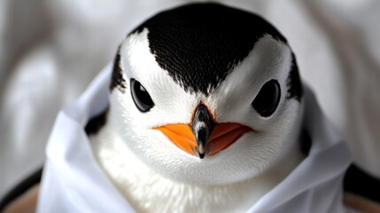 Naklejka premium Angry penguin chick closeup, Antarctic, white background, wildlife documentary