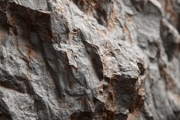 Close-up view of rough, textured rock face.  Gray and light brown tones