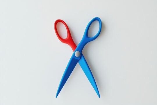 Red and blue scissors on a white background