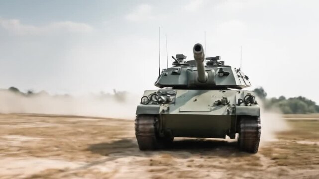 Tanks, guns, cannons, armored artillery in the field. 4k video