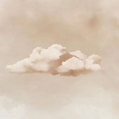 Vintage illustration of a single fluffy cloud in a sepia-toned sky with soft, muted textures
