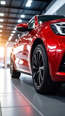 Naklejka premium Red car in showroom
