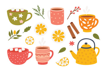 Cozy Beverages: A delightful arrangement of assorted hot beverages and comforting elements, illustrated to evoke warmth, relaxation, and the joy of seasonal treats.