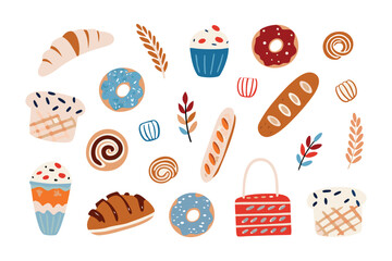 Delicious Baked Delights: A charming assortment of baked goods, illustrated with colorful, tempting detail. An eye-catching collection, each item promising a delicious treat