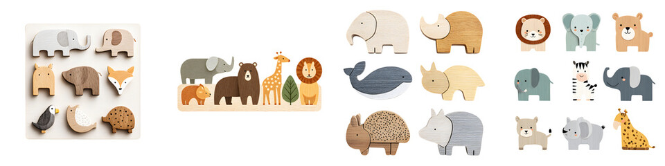 Wooden Animal Toys Set - Cute Montessori Educational Puzzle for Kids
