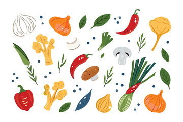 Fresh Harvest of Culinary Delight: A vibrant collection of meticulously illustrated vegetables and herbs, perfect for culinary creativity.