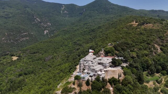 Drone view of the Monastery of the Holy Archangels in Pelion, Greece.