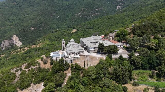 Drone view of the Monastery of the Holy Archangels in Pelion, Greece.