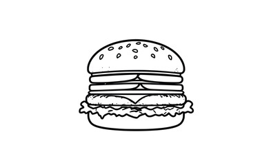 Fototapeta premium Double Cheeseburger Line Art – Hand Drawn Fast Food Burger Sketch