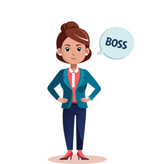 Confident Woman Boss Vector Illustration with Speech Bubble, Leadership Concept, Female Executive Talking, Businesswoman Communication Design