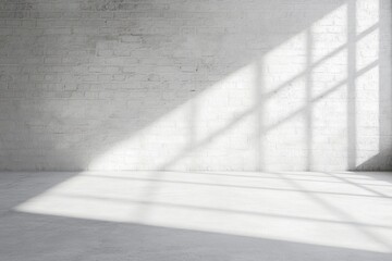 Serene Sunlight on Concrete: A minimalist image captures the interplay of light and shadow, where sunlight streams through a window onto a weathered concrete wall and floor.