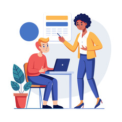 Professional Businesswoman Conducting 1-on-1 Performance Review Meeting in Office – HR Evaluation, Feedback Session, Employee Performance Discussion Vector