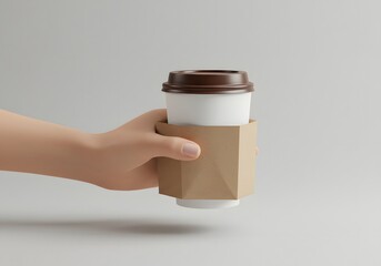 Hand Displaying Paper Coffee Cup and Holder