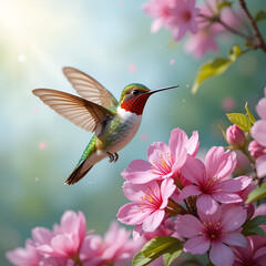 hummingbird, bird, flying, flower, nature, green, 