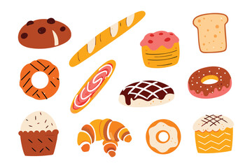 Assortment of Baked Goods: A delightful array of fresh, inviting baked goods. The vibrant collection features a variety of mouthwatering pastries, each promising a taste of artisanal indulgence.
