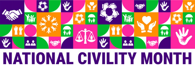 national civility month Geometric shape pattern background, banner or poster design template. observed every year in August. Holiday concept. Use to any Template, card, poster, placard, template.