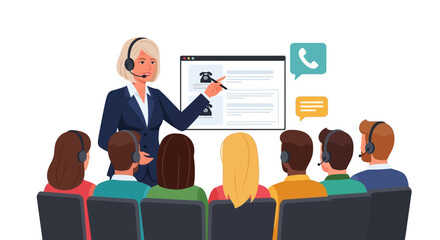 Interactive training session showcasing a leader demonstrating customer service strategies and communication techniques with digital tools in a