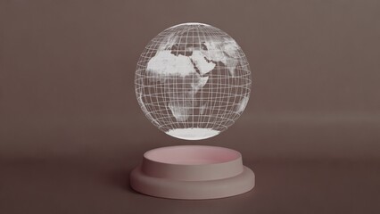 Futuristic Wireframe Globe Displayed on Elegant Minimalist Pedestal in Modern Design