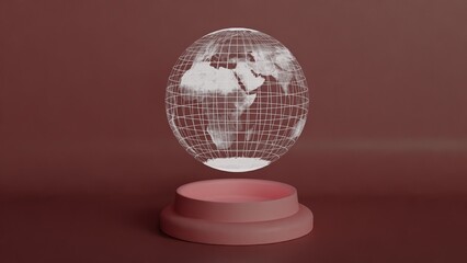 Futuristic Wireframe Globe Displayed on Elegant Minimalist Pedestal in Modern Design