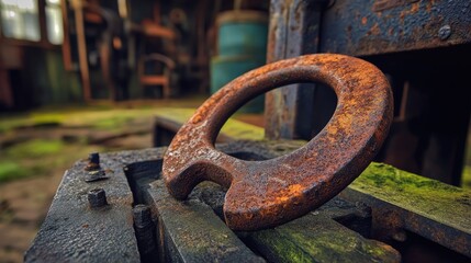 Rusty metal ring on old machinery