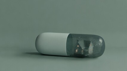 Conceptual Representation of a House Encased in a Transparent Capsule