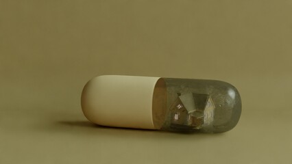 Conceptual Representation of a House Encased in a Transparent Capsule