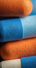 Close-up stack of colored earplugs