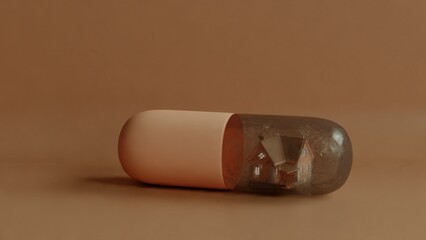 Conceptual Representation of a House Encased in a Transparent Capsule