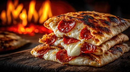 Pepperoni cheese calzone by wood fire