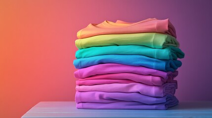 Vibrant stacked clothing in rainbow colors.
