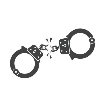 Vector art of broken handcuffs symbolizing freedom and escape from captivity, isolated on a white background
