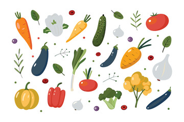 Vibrant Vegetable Medley: A colorful collection of fresh, organic vegetables, arranged in a dynamic and appetizing display. This illustration celebrates the diversity of the garden's bounty.