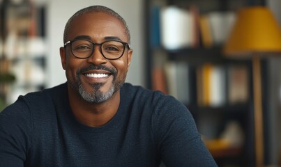 Happy Black African American man working remotely on a video call at home. The candid image highlights a positive, flexible work culture and a diverse, inclusive remote work, Generative AI