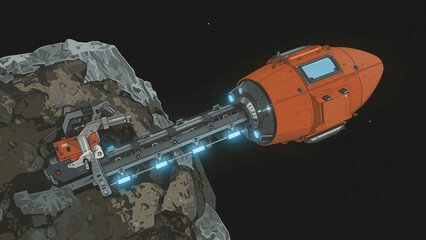Futuristic Spacecraft and Asteroid Mining Ship with Modern Design in Outer Space for Sci-Fi Exploration and Technology Enthusiasts