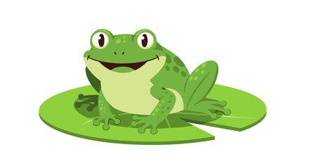 Cartoon Green Frog Sitting Peacefully on Lily Pad with Happy Expression Illustration