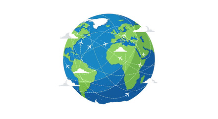 Stylized globe illustration showcasing global connectivity through air travel and networks, highlighting travel accessibility and worldwide logistics