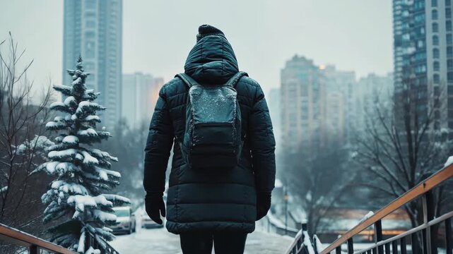 Urban winter scene with cold modern buildings