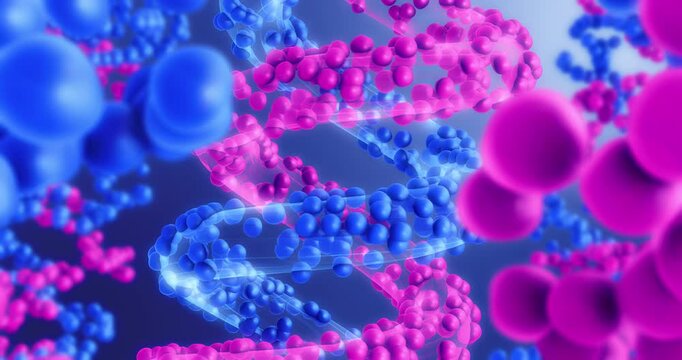 Abstract 3D DNA Helix Animation in Vivid Colors. Scientific Abstract 3D Animation.